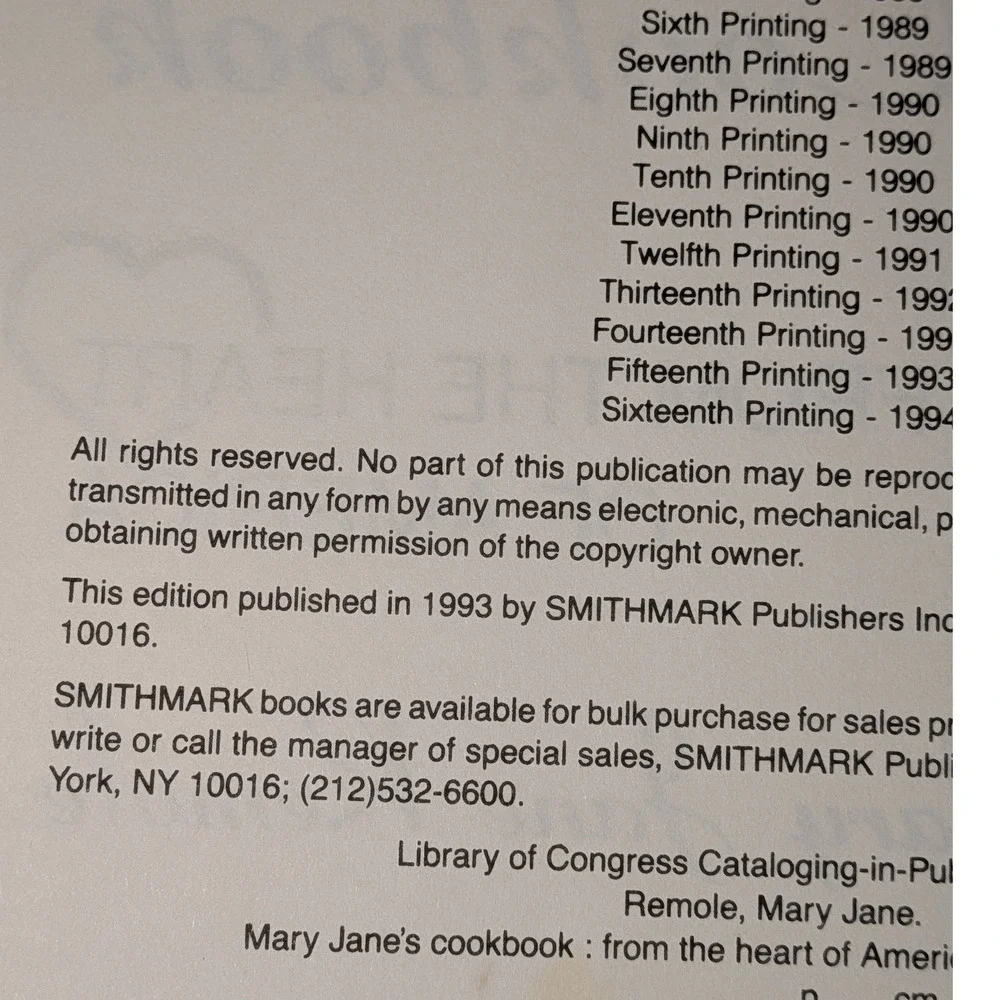 Mary Jane's Cookbook From the Heart America 1993 Mary Jane‎ Remole Hardcover VTG
